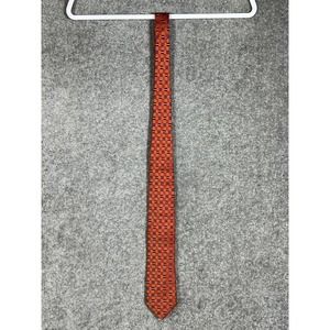 DUCHAMP London Geometric Striped Squares SILK‎ Tie Red Orange Hand Made Textured